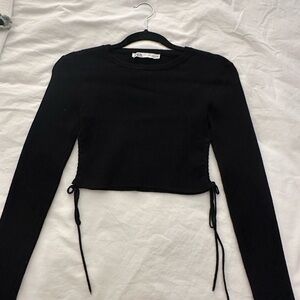 Zara Black Long Sleeve Tie-Side Crop Top